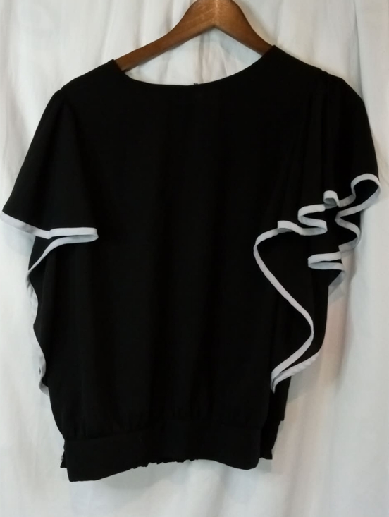 New York & Company Tops - New York & Company Black Blouse White Edge Ruffle Sleeves Flowy Office Medium